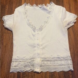 Caution To The Wind | Tops | Lace Button Up Crop Size Medium